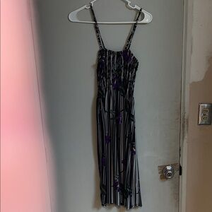 Chic Black and Purple Striped Midi Dress